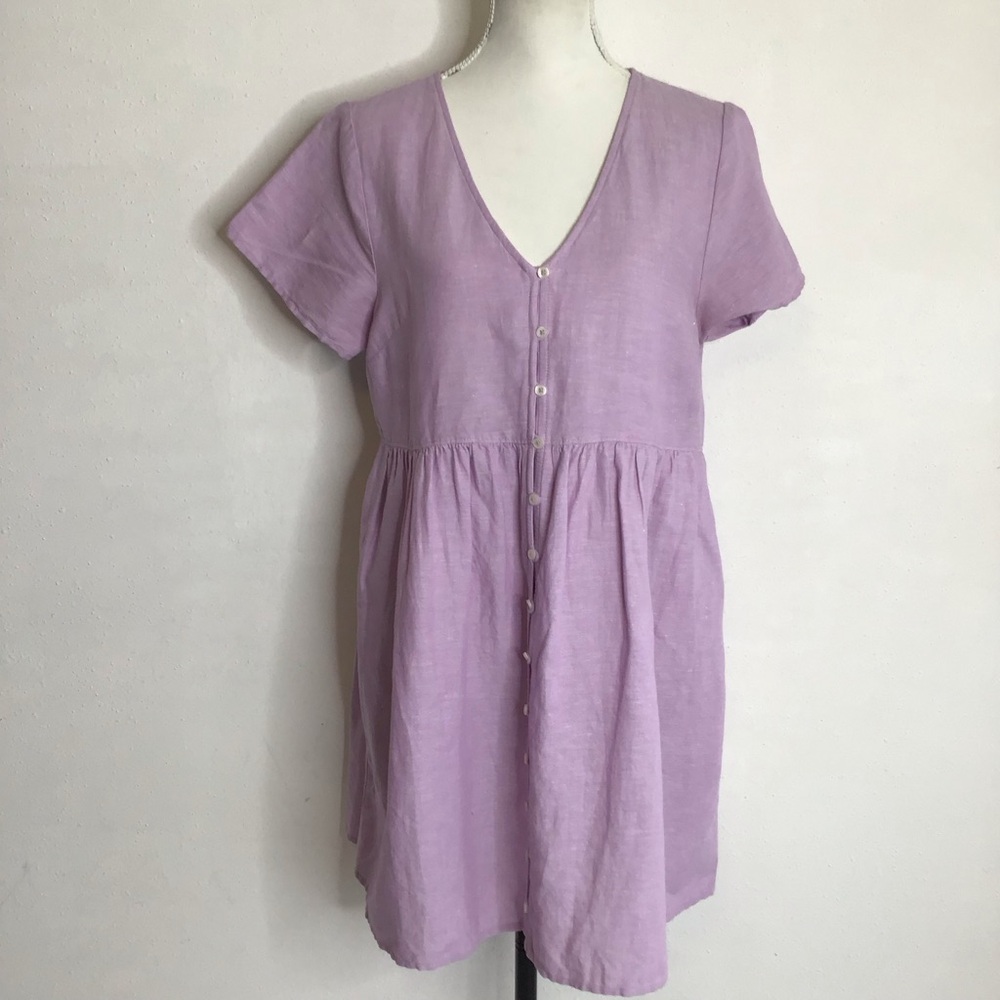 MADEWELL WOMEN PASTEL PURPLE V-NECK SHORT SLEEVE BUTTON DOWN SPRING DRESS SIZE M